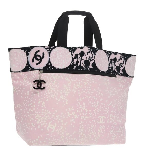 CHANEL High Summer Tote Bag Canvas Pink Silver CC Auth bs20236V - Picture 1 of 16